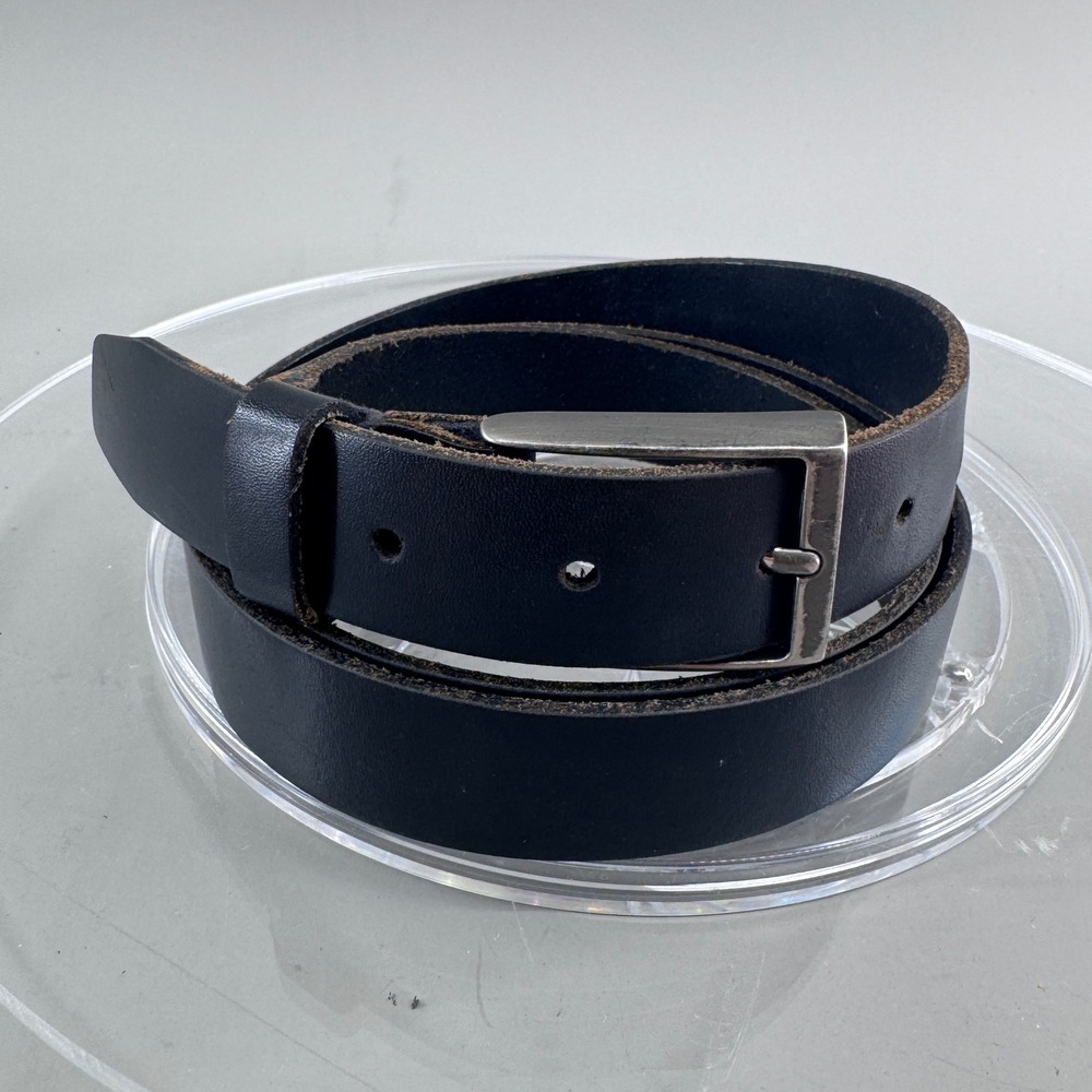 Dockers Mens Genuine Leather Belt Black Silver Buckle Size 44 Everyday Classic